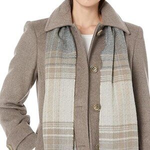 Women's Double-Breasted Wool Blend Taupe Coat with Scarf